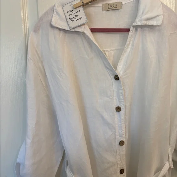 Saga Made in Italy 100% Linen Button up Oversized Shirt/Dress One Size - Picture 8 of 10